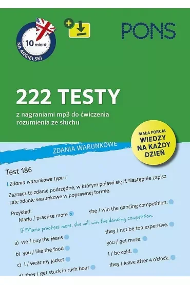 10 minut na angielski 222 testy z nagraniami mp3 do ćwiczenia rozumienia ze słuchu A1/A2  PONS