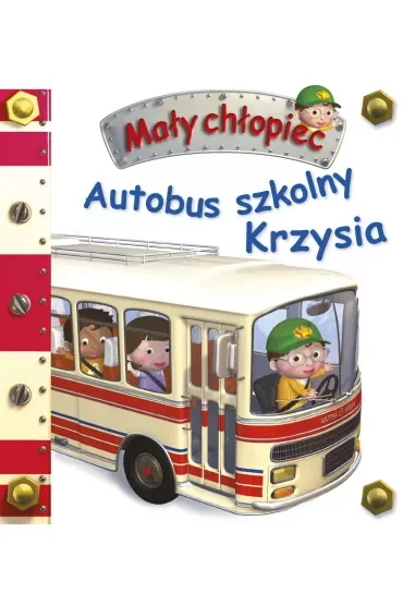 Autobus szkolny Krzysia. Mały chłopiec