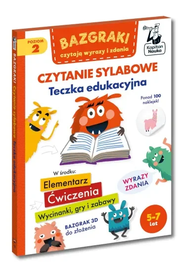 Bazgraki czytają wyrazy i zdania. Czytanie sylabowe. Teczka edukacyjna. Kapitan Nauka. Bazgraki