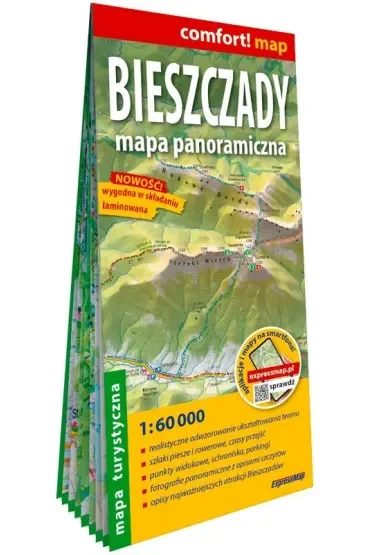 Bieszczady Mapa panoramiczna laminowana mapa turystyczna 1:60 000