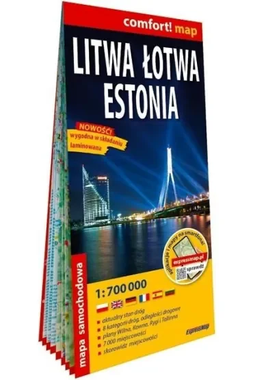 Litwa Łotwa Estonia laminowana mapa samochodowa 1:700 000 2026