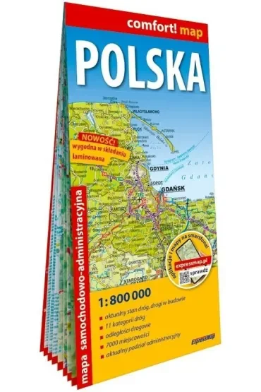 Polska laminowana mapa samochodowo-administracyjna 1:800 000