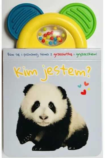 Kim jestem? błękitna. Książeczka z gryzaczkiem i grzechotką
