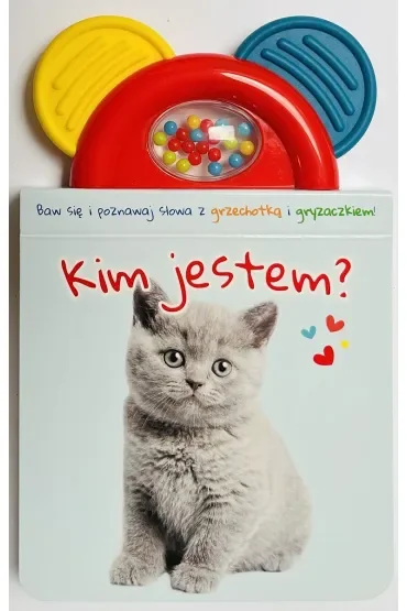 Kim jestem? niebieska. Książeczka z gryzaczkiem i grzechotką