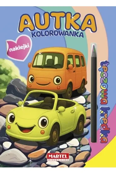 Tęczowa kredka. Autka z naklejkami