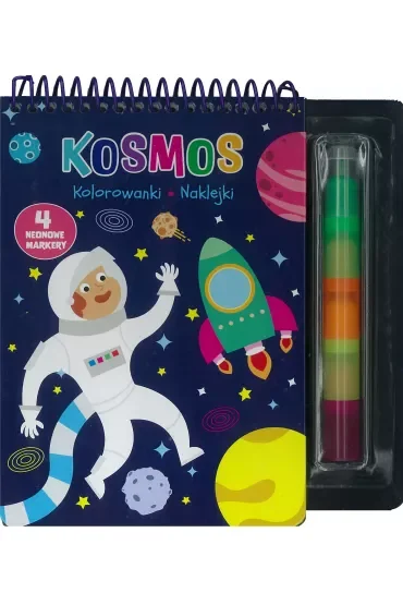 Kosmos. Kolorowanki, naklejki, 4 neonowe markery
