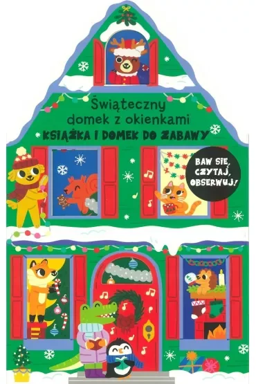 Książka i domek do zabawy. Świąteczny domek z okienkami