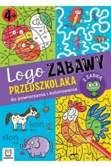 Logo zabawy przedszkolaka. Do powtarzania i kolorowania z żabką