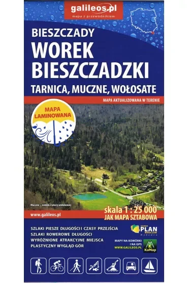 Bieszczady Worek Bieszczadzki Tarnica, Muczne, Wołosate. Mapa laminowana 1: 25 000