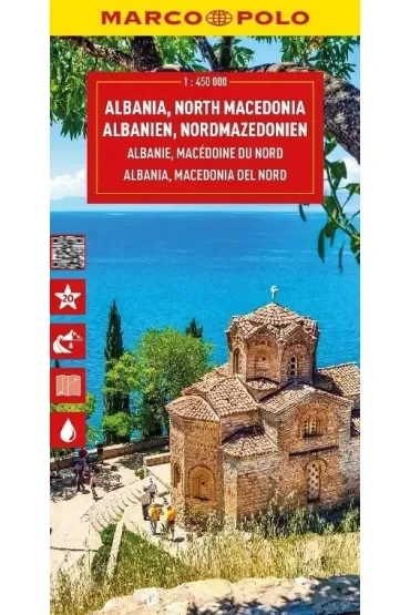 Albania, Macedonia Północna. Mapa drogowa w skali 1:450 000