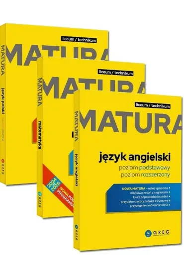 Pakiet Matura 2026: Język polski. Egzamin pisemny. Repetytorium maturalne, Matematyka. Repetytorium maturalne, Język angielski. Repetytorium maturalne