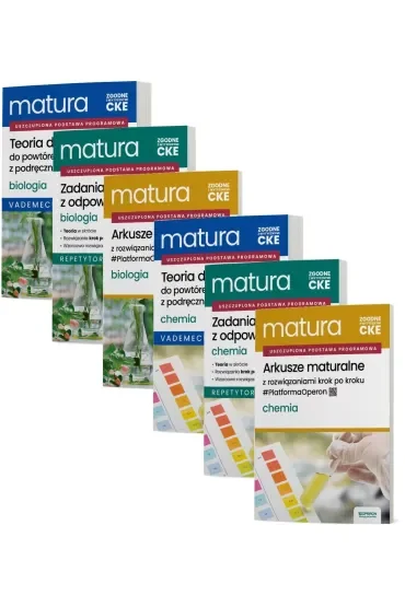Pakiet Matura 2026. Biologia i Chemia. Zakres rozszerzony: Teoria do matury. Vademecum, Zadania maturalne z odpowiedziami. Repetytorium, Arkusze maturalne z rozwiązaniami krok po kroku