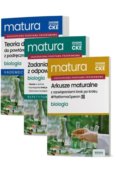 Pakiet Matura 2026. Biologia. Zakres rozszerzony: Teoria do matury. Vademecum, Zadania maturalne z odpowiedziami. Repetytorium, Arkusze maturalne z rozwiązaniami krok po kroku