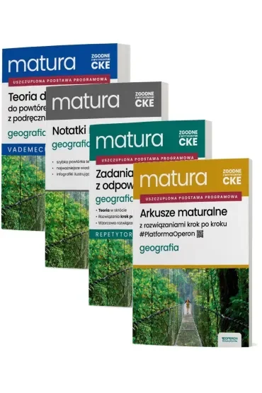 Pakiet Matura 2026. Geografia. Zakres rozszerzony: Teoria do matury. Vademecum, Notatki maturalne, Zadania maturalne z odpowiedziami. Repetytorium, Arkusze maturalne z rozwiązaniami krok po kroku