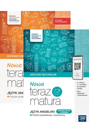 Pakiet Matura 2026: Nowa Teraz matura. Język angielski. Poziom podstawowy i rozszerzony: Vademecum oraz Arkusze maturalne