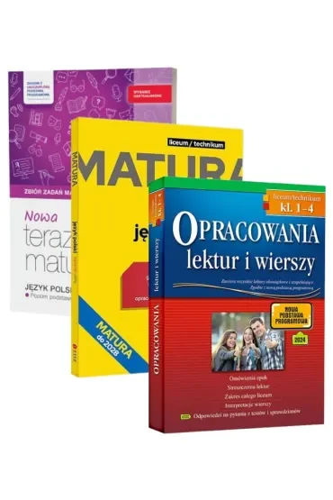 Pakiet Matura 2026: Nowa Teraz matura. Język polski. Zbiór zadań maturalnych. Matura pisemna. Poziom podstawowy i rozszerzony, Język polski. Egzamin ustny. Repetytorium maturalne, Opracowania lektur i