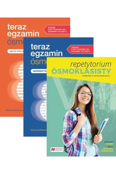 Pakiet. Teraz egzamin ósmoklasisty. Repetytorium: Język polski i Matematyka, Repetytorium ósmoklasisty dla szkół językowych. Język angielski. 4 w 1. Podręcznik i ćwiczenia