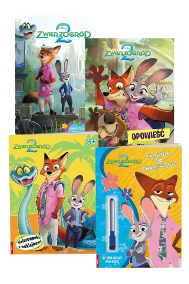 Pakiet: Zwierzogród 2. Biblioteczka przygody, Zwierzogród 2. Opowieść filmowa, Zwierzogród 2. Kolorowanka z naklejkami, Disney Zwierzogród 2. Zadania do zmazywania