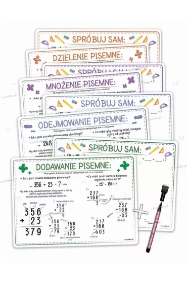 Plansze edu A4 - liczenie pisemne +pisak 4 karty