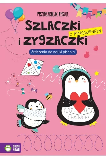Szlaczki i zygzaczki z pingwinem. Ćwiczenia od nauki pisania. Przedszkolak rysuje