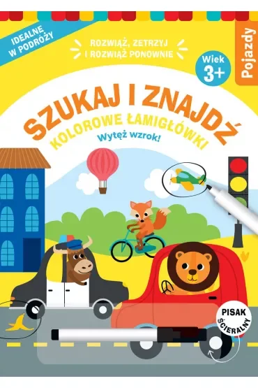 Szukaj i znajdź. Kolorowe łamigłówki. Pojazdy
