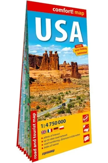 Usa laminowana mapa samochodowo-turystyczna 1:4 750 000